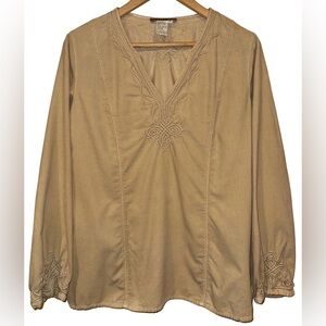 Vintage Anthropologie Isabella Bird 100% Cotton Corduroy Beige Embroidered Top L